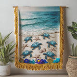 Beach Turtle Hatchlings Woven Sofa Blanket