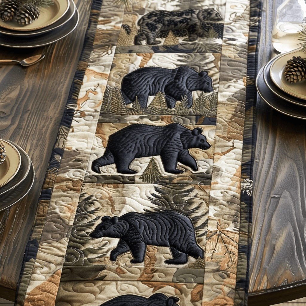 Black Bear Quilted Table Runner NCU0VT140