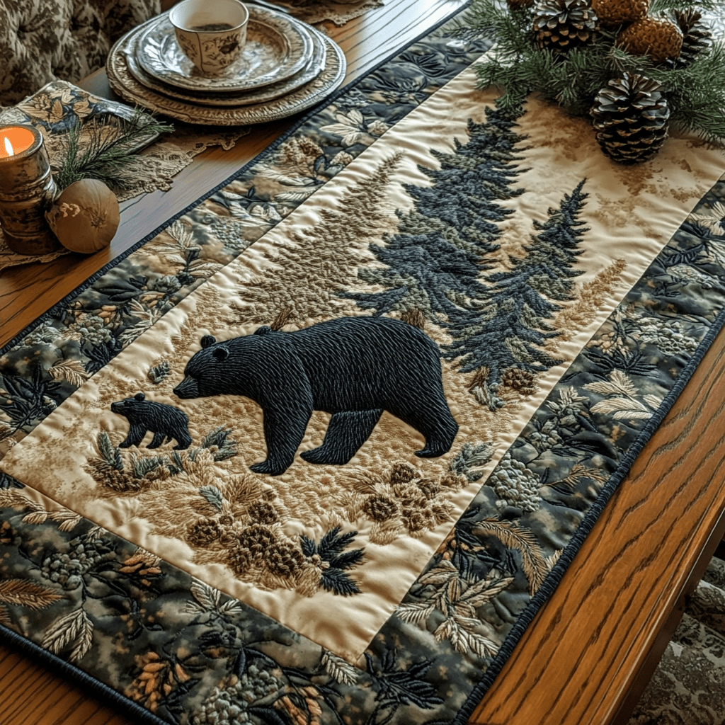 Black Bear Quilted Table Runner NCU0VT140