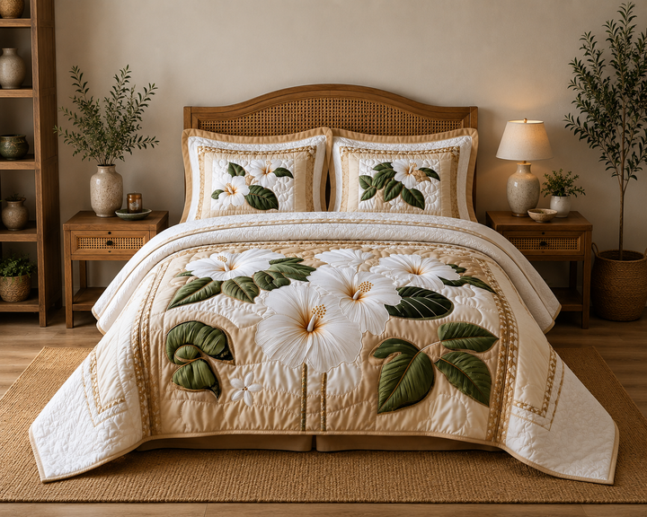 Hibiscus 3-Piece Quilted Bedding Set