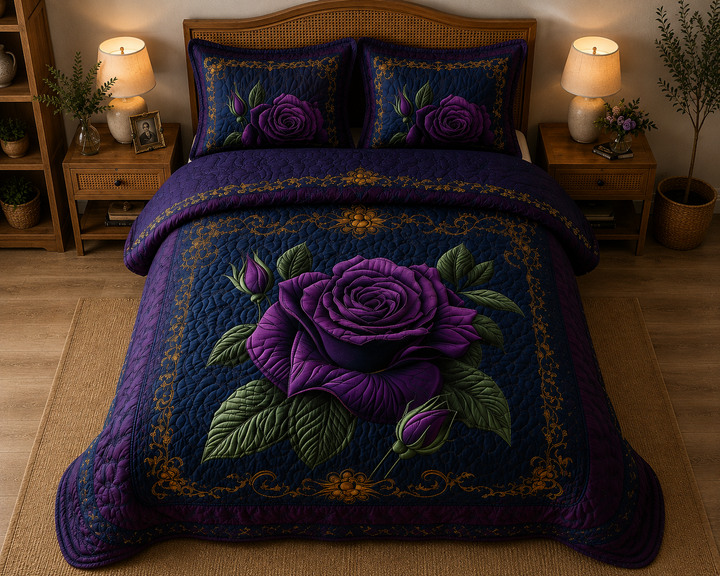 Lavender Elegance 3-Piece Quilted Bedding Set
