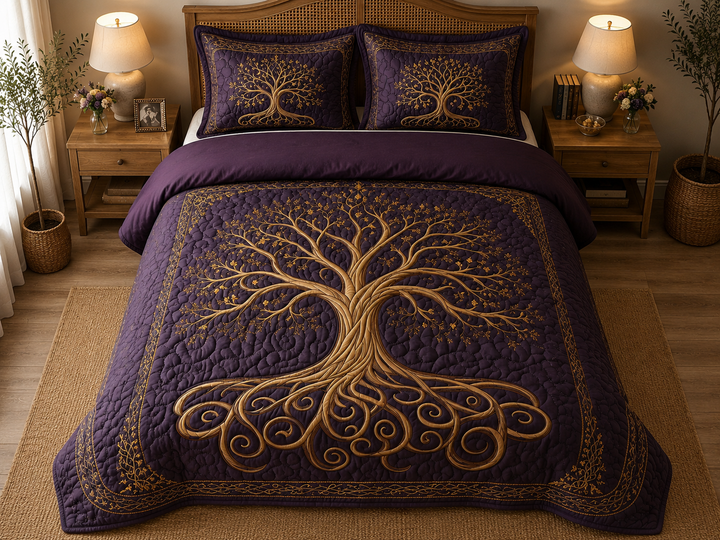 Mystic Tree of Life 3-Piece Quilted Bedding Set