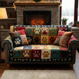 Colorful Paw Patchwork Quilted Sofa Cover
