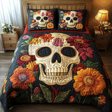 Floral Skull Charm 3-Piece Quilted Bedding Set