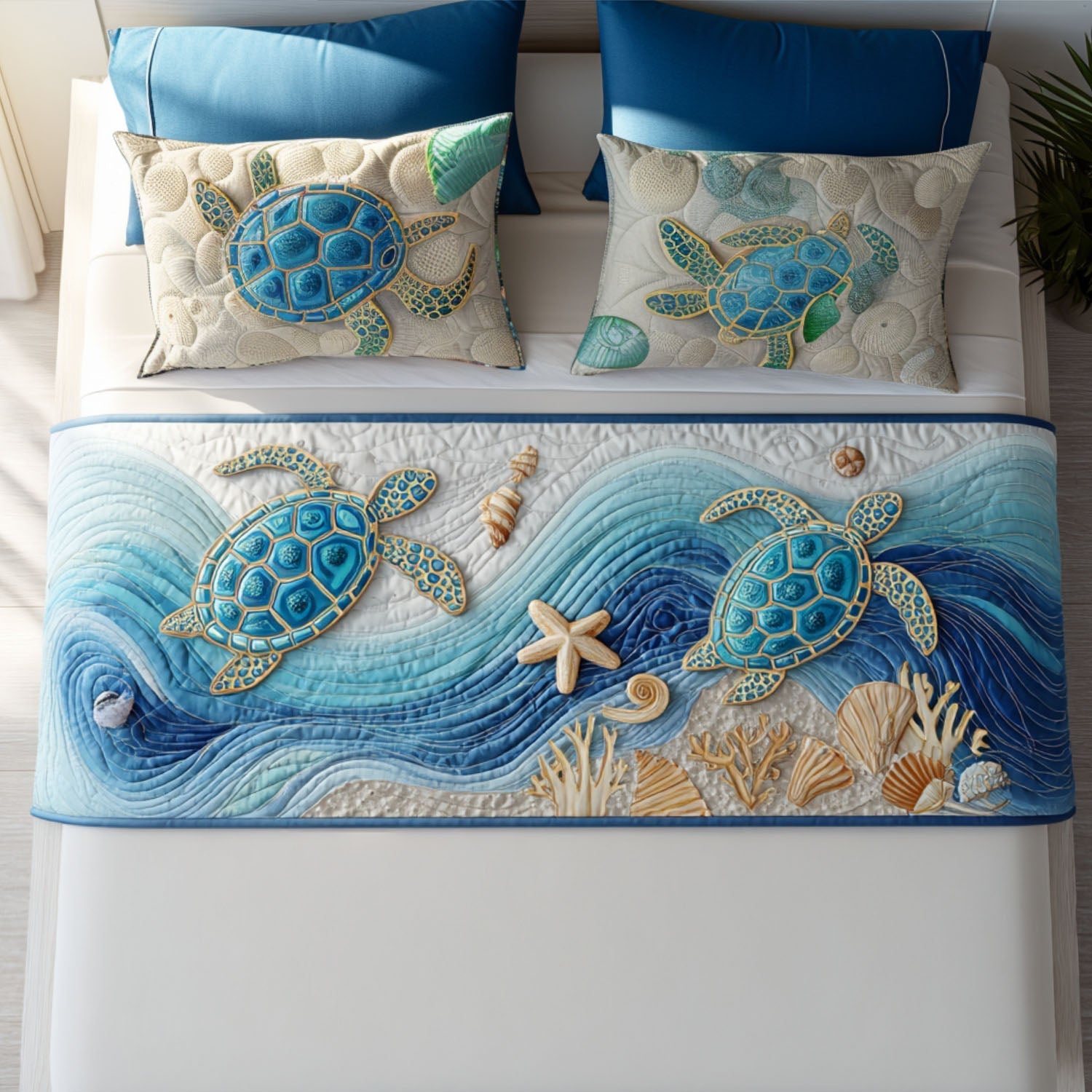 Turtle Quilted Bed Runner