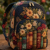 Antique Books & Dark Blooms Quilted Backpack