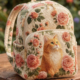 Red Cat & Roses Quilted Backpack