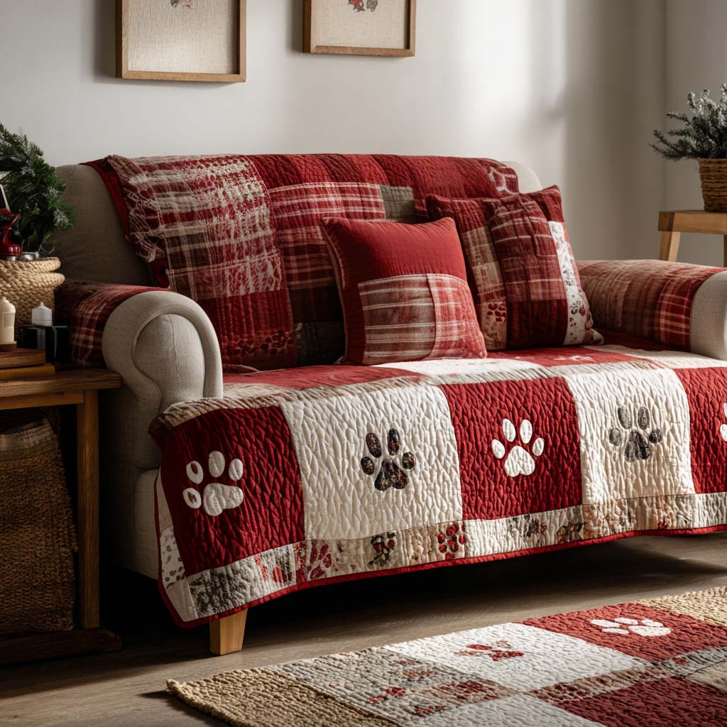 Pet Paw Quilted Sofa Cover