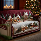 Twinkling Christmas Village Quilted Sofa Cover