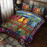 Artistic Night Cat-Themed 3-Piece Quilted Bedding Set